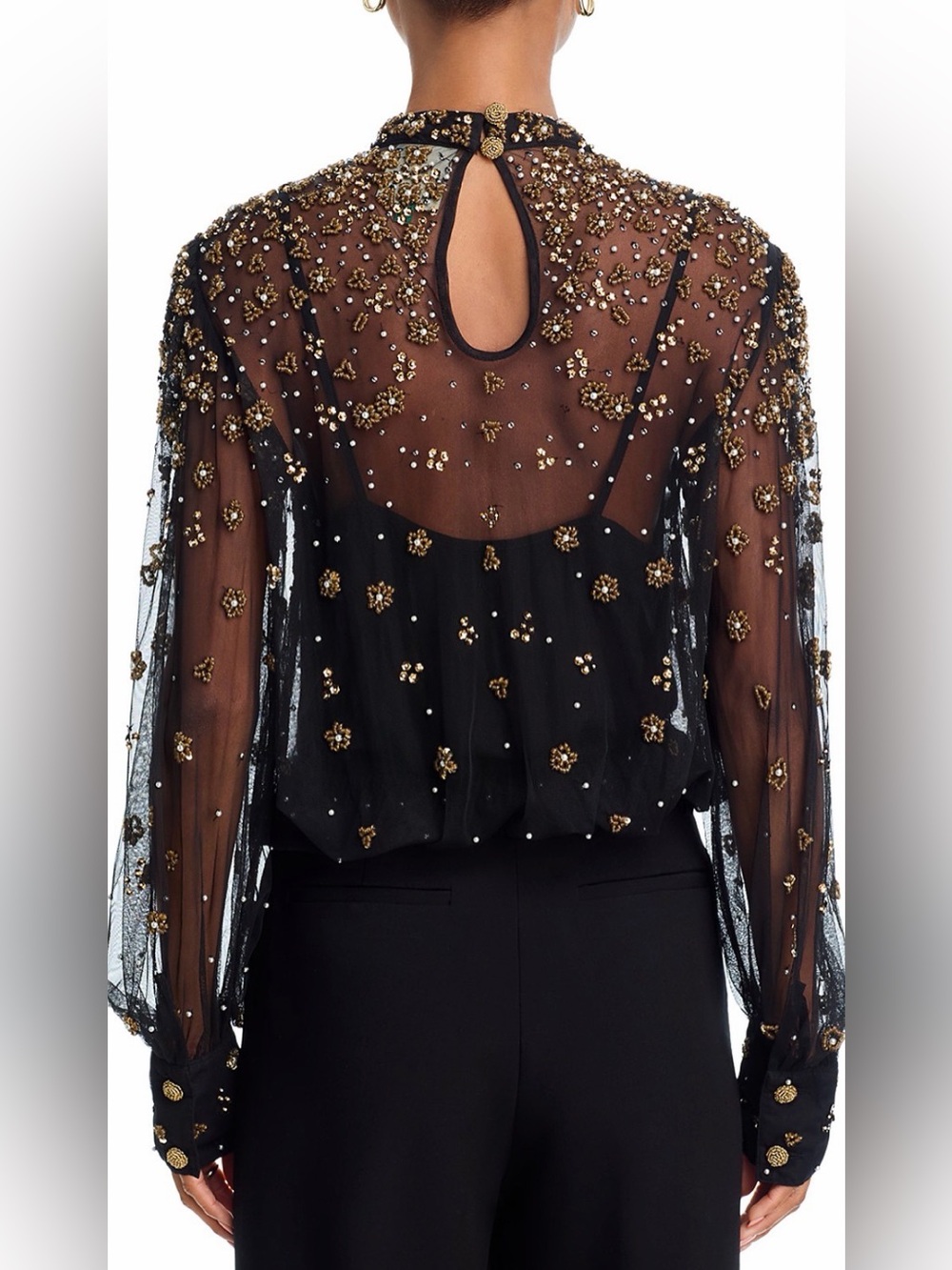FARM Rio Black Embroidered Bubble Tulle Blouse - Picture 3 of 5